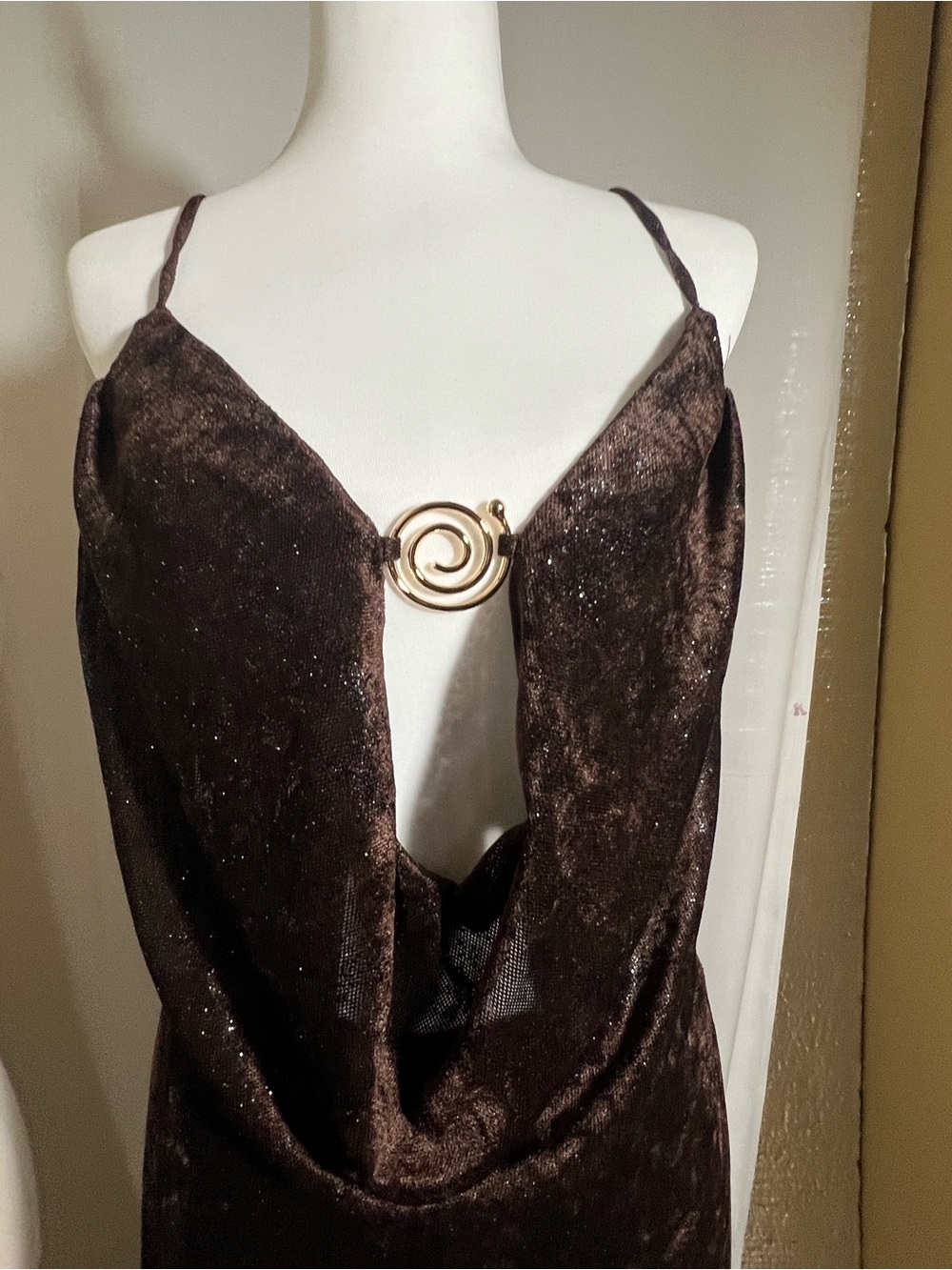 AKIRA Chocolate Velvet Cowl Ring-Front Jumpsuit - Picture 9 of 9